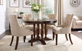 Highgrove Round Dark Wood Dining Table With 4 Duke Oatmeal Fabric Chairs Dark Wood Dining Table Wood Dining Table Brown Dining Table
