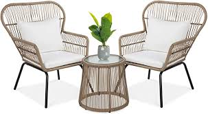 Amazon Com Best Choice Products 3 Piece Outdoor All Weather Wicker Conversation Bistro Furniture Set W 2 In 2020 Bistro Furniture Glass Top Side Table Furniture Sets