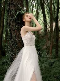 Jeder brautkleid kann maßgeschneidert werden. Boho Vintage Brautkleid Wald Dunnen Tragern Spitze Tull Mit Schlitz