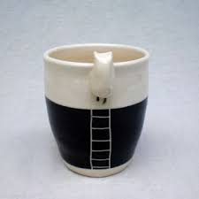 のぞき猫コップ はしご 白猫 pottery glassware pattern