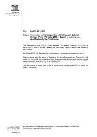 Convention For The Safeguarding Of The Intangible Cultural Heritage Paris 17 October 2003 Deposit Of An Instrument Of Ratification By Cook Islands Unesco Digital Library