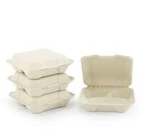 Contenedor de alimentos de bagazo con tres compartimentos de 9 x 9 pulgadas