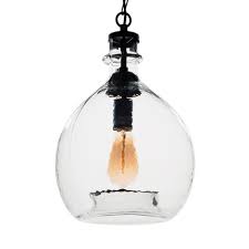 Casamotion 17 In H And 11 In W 1 Light Black Wavy Hammered Hand Blown Glass Pendant With Clear Glass Shade 9439440001 The Home Depot