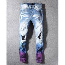 €525th.* apr 2, 1988 in khorramabad, iran. Amiri Men S Purple Coconut Print Gradient Jeans Slim Elasticity Pants Causal Hole Patch Pants Hip Hop Men Jeans 597 Shopee Malaysia