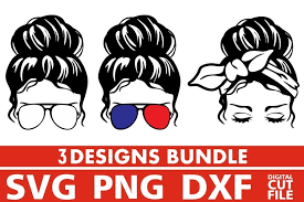 3x Girl In Messy Bun Bundle Svg Glasses Svg Bandna Vector 902995 Cut Files Design Bundles