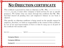 Noc shows no objection upon the particular person and purpose. 10 Free Sample No Objection Certificate Templates Printable Samples