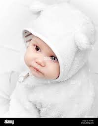 little baby in white bear costume