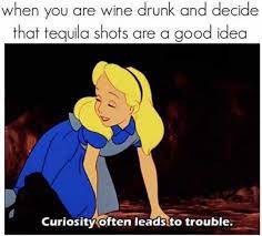 Dopl3r Com Memes When You Are Wine Drunk And Decide That Tequila Shots Are A Good Idea Curiosity Often Leads To Trouble