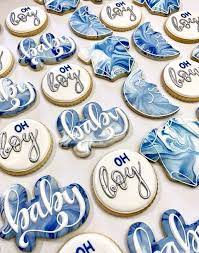 Shibori Style Baby Shower Cookies Baby Shower Treats Boy Baby Shower Treats Blue Baby Shower Cake