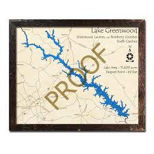 Lake Greenwood Sc 3d Wood Topo Map