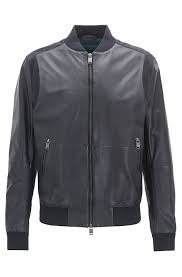 Relaxed Fit Leather Bomber Jacket With Suede Details Dark Blue Leather Jackets From Boss For Mens Leather Bomber Jacket Leather Bomber Jacket Leather Bomber