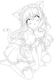 Moe Neko Lines By Amu Chii Anime Lineart Cute Coloring Pages Chibi Coloring Pages