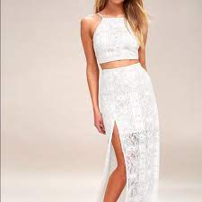Shop for cheap maxi dresses online? Lulu S Dresses Vivid Details White Lace Twopiece Maxi Dress Poshmark