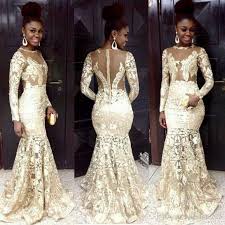 White South African Style Prom Dresses 2016 Lace Sheer Neck Long Sleeves Mermaid Evening Dresses Cheap Evening Dress Fashion African Dress Lace Evening Dresses