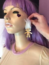 Furry Treasure Troll, Pink, White or Blue, Acrylic Laser Cut Earrings,  Plastic Jewelry