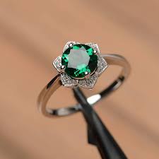 Lab Emerald Ring Promise Engagement Ring Sterling Silver Round Etsy In 2020 Green Gemstone Ring Emerald Ring Color Stones Jewelry