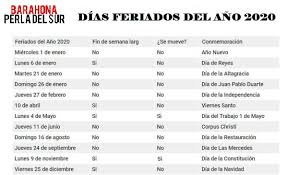 ¿el próximo lunes 7 de diciembre se trabaja? Barahona Los Dias Feriados Del Ano 2020 Larimar Digital