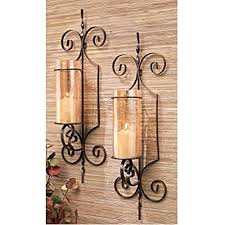 The smooth finish of the black powder coated steel gives it a light industrial feel. Leraze Set Of Two Decorative Wall Sconce Candle Holder Pair Elegant Of Swirling Iron Hanging Wall Candle Holders Votives With Amber Finished Globes Office Ideal Gifts Decor For Home Spa Home