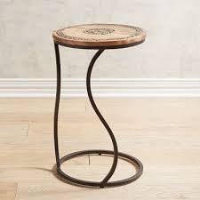 Hand Carved Round C Table C Table Decor Small Apartment Decorating The wood top and lower shelf add dimension and rustic style to this design, featuring a smoothed textured surface that adds versatile unique character to your space.