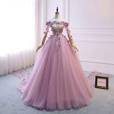 Custom Women Light Purple Prom Dress Ball Gown Long Quinceanera Dress Flowers Shoulder Cape Prom Dress Wedding Bride Gown Illusion Back-32 Purple Prom Dress Light Purple Prom Dress Ball Dresses