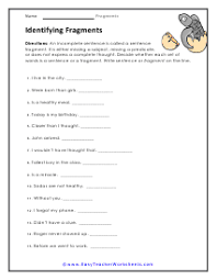 Fragment Worksheets Sentence Fragments Sentence Correction Math Lessons