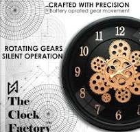 The Clock Factory Analog Clock With Moving Gears, 16 Inch X 16 Inch Vintage Style Clock For Home - Black Edition - Stylish Wall Clock For All Rooms - ...