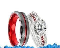 Thin Red Line Firefighter Couples Wedding 4 Ring Set Firefighter Thinredline Firewife Matching In 2020 Bridal Ring Sets Couple Wedding Rings Bridal Sets Rings Halo