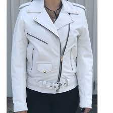 Allstate Fitted Classic Motorcycle Womens White Leather Biker Jacket Leather Motorcycle Jacket Women Motorcycle Jacket Women Leather Biker Jacket
