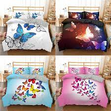 Limited time sale easy return. 4 Colors 3d Colorful Butterfly Bedding Sets Girls Duvet Cover Pillowcases Set 2 3pcs Single Twin Double Full Queen King Size Wish