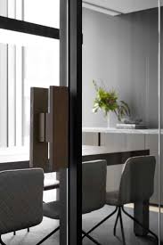Sleek Office Workspace Design Featuring Designer Doorware Rectangular Timber Pull Handle Office Interior Design Mim Design Sleek Office