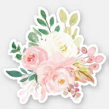 Blush Pink And Cream Flowers Bouquet Watercolor Sticker Zazzle Com Floral Stickers Flower Printable Watercolor Stickers