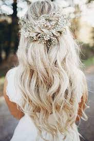 Fifty Percent Up Half Down Wedding Ceremony Hair Styles Brief Locks Wedding Hair Down Wedding Hair Flowers Long Hair Wedding Styles