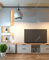 Pictures gallery of modern living room tv wall. Interior Design Modern Living Room With Smart Tv Table Lamp Stock Photo Picture And Royalty Free Image Image 126633961