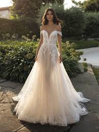 Come Try On Our Off The Shoulder Sheath Dress In Embroidered Tulle Discover The 2020 Collection Bridal Dresses Wedding Dresses Sydney Pronovias Wedding Dress