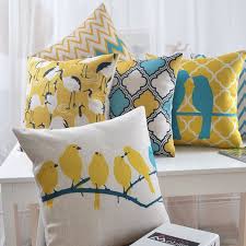 Bright Yellow Bird Pillow Decorative Sofa Car Chair Cushions Flowers Throw Pillows Chevron Decorative Pillow Cases Yellow Pillows Cushion Cover Designs