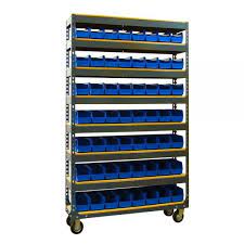 There are a few shelf storage bins worth using because of their quality construction and sleek designs. 200b Mobile Shelving With Stackable Storage Bins 40 Blue Bins Double Sided Industrial Shelving Commercial Storage Shelves Racks Office Shelving