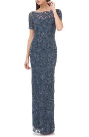 Beaded Soutache Evening Dress In Mineral Blue