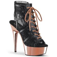 Shop joyce trimming lace trim at the amazon arts, crafts & sewing store. Delight 696lc Pleaser High Heels Platform Open Toe Bootie Black Rose Gold Chrome With Lace Trim Schuh Grosshandel B2b Dealer For High Heels Wholesale