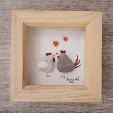 Chicken Valentine S Gift Valentine Gift For Her Pebble Picture Pebble Art Framed Lovers Present Valentine S Gift K Rock Crafts Pebble Pictures Pebble Art