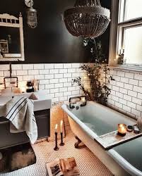 My Modern Rustic Bathroom With Beaded Chandelier From Abigail Ahern Dark Moody Walls And Subway Tiles And Honeycomb Tiles Bathroom Design Bathroom Decor House