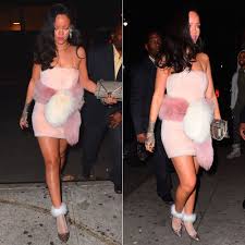 Rihanna In Fendi Pink Fur Mini Dress Haus Of Rihanna Pink Outfit Pink Fur Rihanna