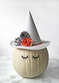 This guide will give you pumpkin decorating ideas that will make you the envy of all your neighbors this halloween. Pumpkin Decorating Idea Witch Pumpkin With Paper Flower Hat The Craft Patch