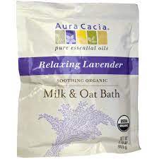 Aura cacia® organic milk & oat bath provides instant skin relief with the relaxing aromatherapy benefits of 100% pure lavender essential oil. Aura Cacia Soothing Organic Milk Oat Bath Relaxing Lavender 1 75 Oz 49 6 G Iherb