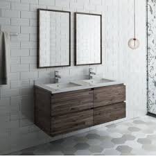 Double vanity in farmhouse bathroom there's also a double bathroom mirror for this double vanity. Formosa 48 60 Or 72 Wide Wall Hung Double Sink Modern Bathroom Vanity Set W Mirrors By Fresca Kitchensource Com