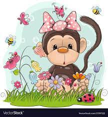 Cute Cartoon Monkey On A Meadow Royalty Free Vector Image Cartoon Monkey Cute Cartoon Wallpapers Monkey Art