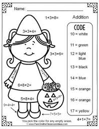 Free Color By Numbers Halloween Addition With Three Addends Halloween Math Worksheets Halloween Worksheets Math Coloring