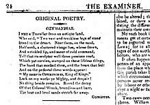 Read robert frost poem:i staid the night for shelter at a farm behind the mountains, with a mother folks think a witch who has familiar spirits she could call up to pass a winter evening, but won't mother: Ozymandias Wikipedia