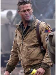 Fury has brad pitt starring as a battle hardened tank commander in those last days before ve day. Brad Pitt Fury Jacket Bomber Wardaddy Jacket Hjacket