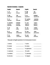 Spanish Grammar Cognates Cognates Spanish English Spanish Words