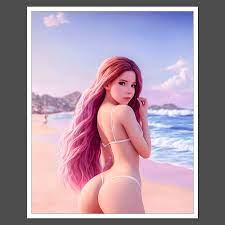 8x10 Art Print Belle Delphine A Woman With Pink Hair Standing On A Beach  D13868 | eBay